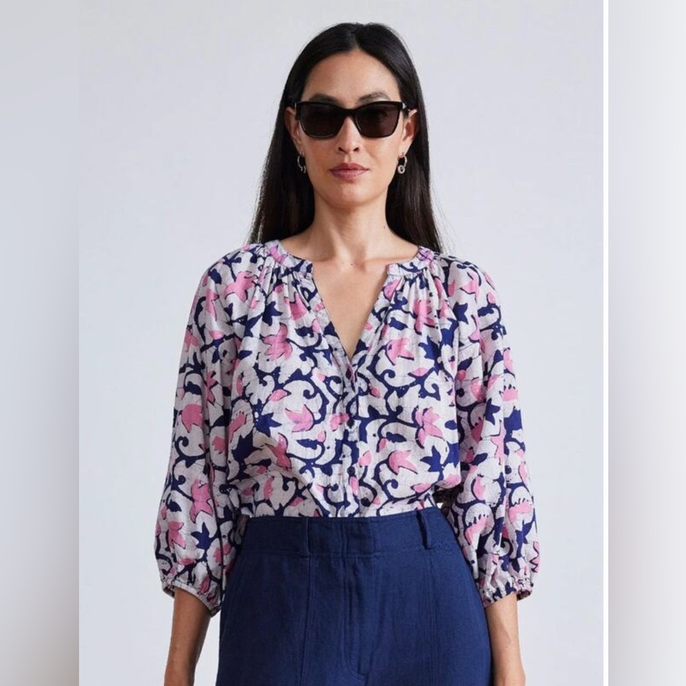 Apiece Apart Block Print Cotton Blouse size Small